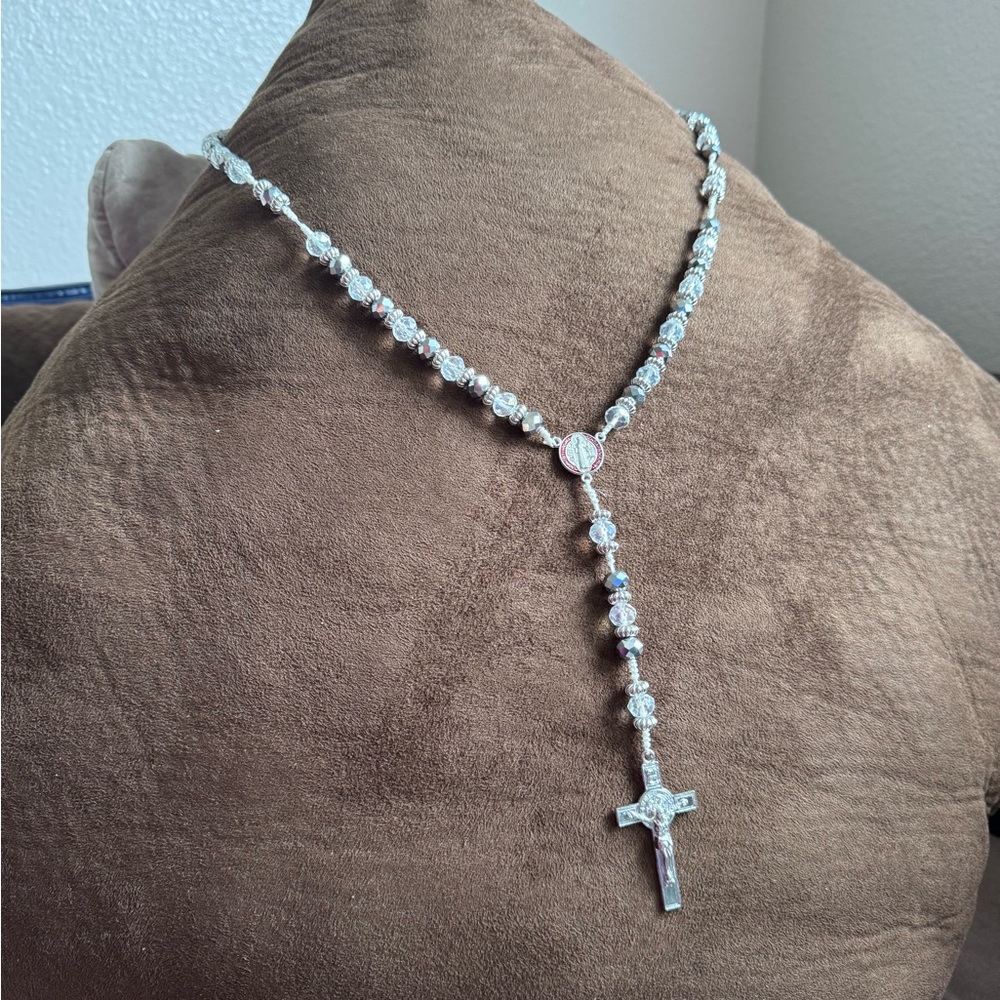 Elegant Silver Rosary Necklace